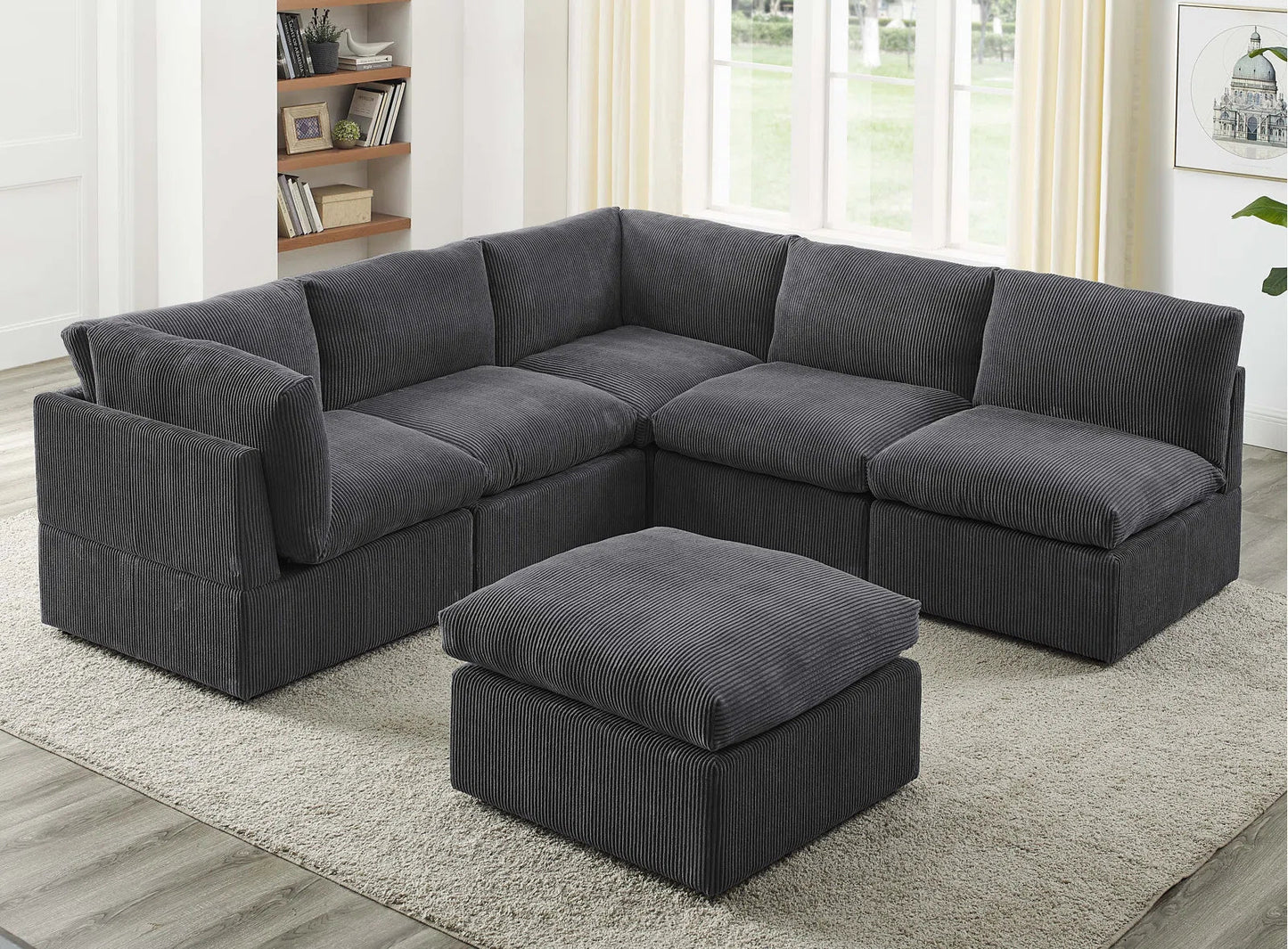 6-Piece Corduroy Sectional Sofa in Dark Gray – Front View

Modular Living Room Sofa Set with Plush Ribbed Upholstery

Light Gray Corduroy Sectional Sofa – Modern Design

Configurable Corduroy Sectional Couch – 6 Pieces

Contemporary Plush Sofa with Deep Seating for Living Room