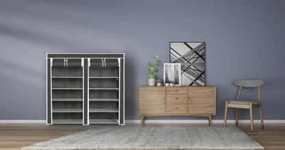 6-Shelf Freestanding Shoe Rack Organizer – Full View

Entryway Shoe Storage Unit with Black Steel Frame

Assembled Closet Organizer with Footwear

Shoe Rack in Use in Bedroom Closet

Freestanding Gray & Black 6-Shelf Shoe Organizer