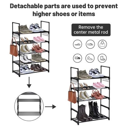 6-Shelf Freestanding Shoe Rack Organizer – Full View

Entryway Shoe Storage Unit with Black Steel Frame

Assembled Closet Organizer with Footwear

Shoe Rack in Use in Bedroom Closet

Freestanding Gray & Black 6-Shelf Shoe Organizer