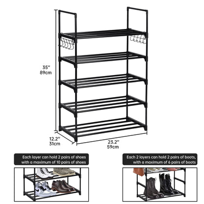 6-Shelf Freestanding Shoe Rack Organizer – Full View

Entryway Shoe Storage Unit with Black Steel Frame

Assembled Closet Organizer with Footwear

Shoe Rack in Use in Bedroom Closet

Freestanding Gray & Black 6-Shelf Shoe Organizer
