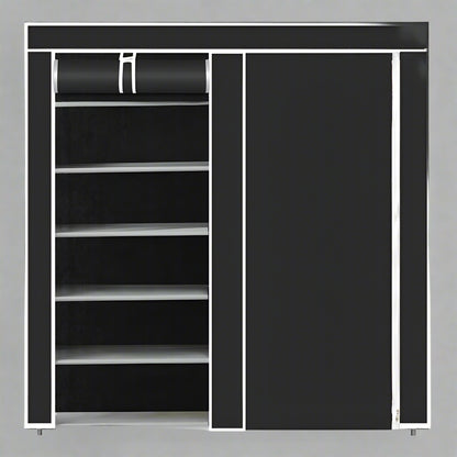 6-Shelf Freestanding Shoe Rack Organizer – Full View

Entryway Shoe Storage Unit with Black Steel Frame

Assembled Closet Organizer with Footwear

Shoe Rack in Use in Bedroom Closet

Freestanding Gray & Black 6-Shelf Shoe Organizer