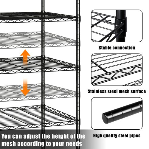 6-Tier Adjustable Wire Metal Shelving Rack – Full View

Heavy-Duty Garage Organizer Rack – Side Angle

Adjustable Wire Shelving – Assembly Guide Diagram

Industrial Metal Storage Rack – Loaded with Storage Bins

Garage Shelving Rack – Displayed in Workshop Setting
