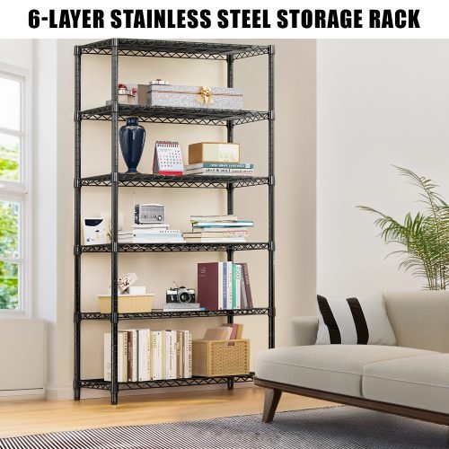 6-Tier Adjustable Wire Metal Shelving Rack – Full View

Heavy-Duty Garage Organizer Rack – Side Angle

Adjustable Wire Shelving – Assembly Guide Diagram

Industrial Metal Storage Rack – Loaded with Storage Bins

Garage Shelving Rack – Displayed in Workshop Setting