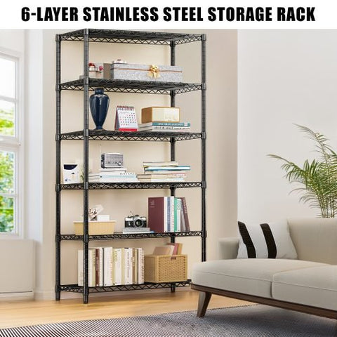 6-Tier Adjustable Wire Metal Shelving Rack – Full View

Heavy-Duty Garage Organizer Rack – Side Angle

Adjustable Wire Shelving – Assembly Guide Diagram

Industrial Metal Storage Rack – Loaded with Storage Bins

Garage Shelving Rack – Displayed in Workshop Setting