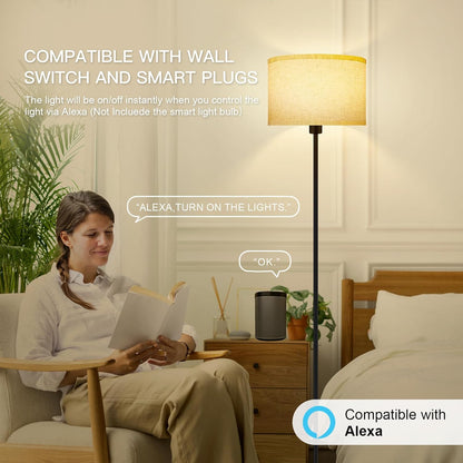 60 inch LED floor lamp with beige fabric shade

modern standing lamp for living room lighting

warm white 2700K LED reading lamp

tall bedroom lamp with metal stand and shade

decorative LED lamp for corners and nooks

