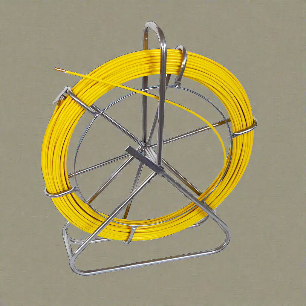 "600-foot fiberglass duct rodder on steel frame"

"heavy-duty cable pulling fish tape for electricians"

"yellow fiberglass wire rodder with wheels"

"8mm and 4mm fiberglass rodder models"

"telecom and electrical conduit pulling tool"