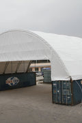 60x80 FT heavy-duty double truss container shelter with 30 oz PVC fabric cover – industrial storage structure
