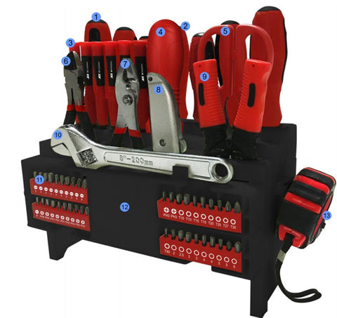 New 61 - Piece Tool Kit with Storage Rack – Hand Tools, Screwdrivers, Bits, Pliers, Wrench, Precision Set - with | Sold by Uncle Wiener's Wholesale