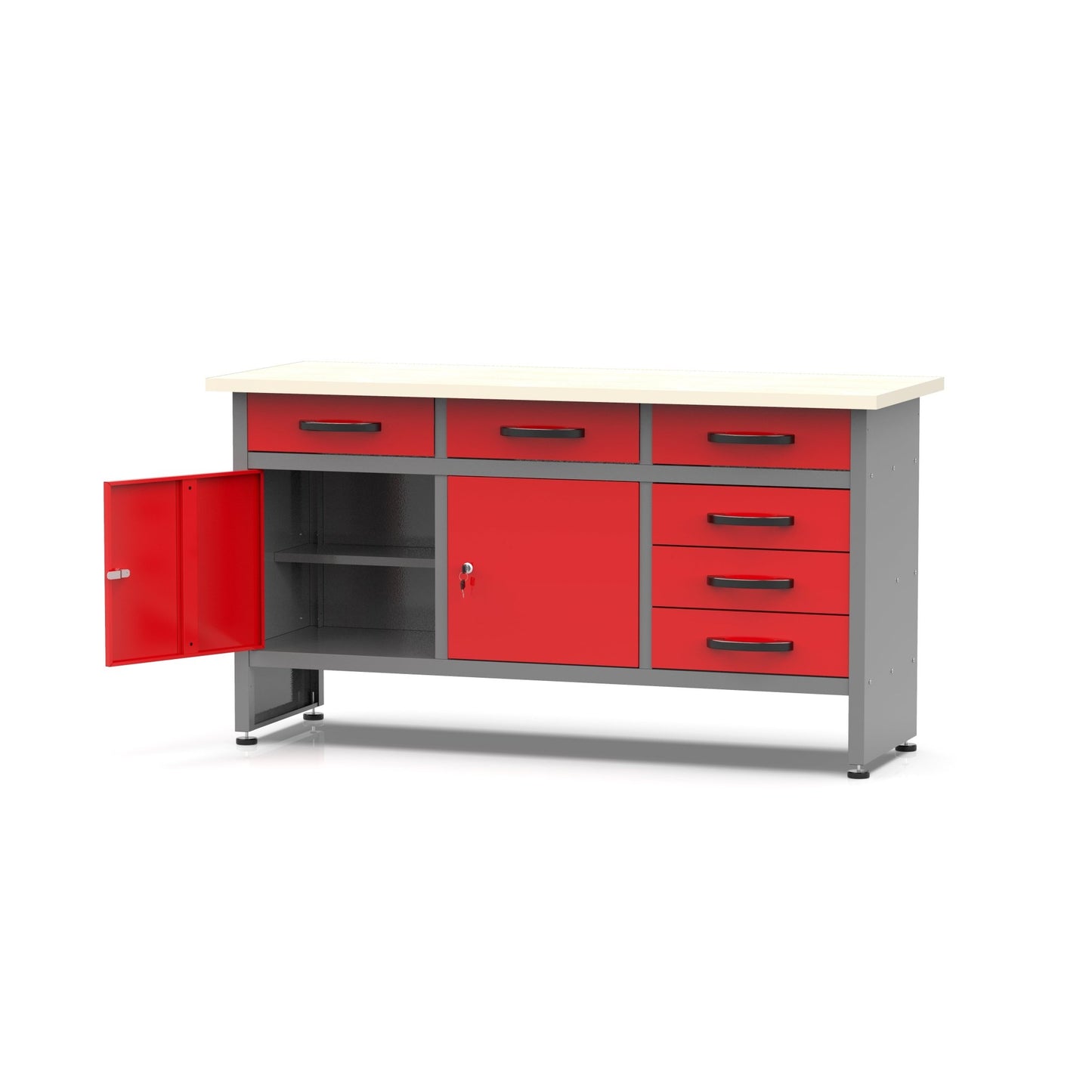 New 63″ Heavy - Duty Metal Workbench with 6 Drawers & 2 Cabinets – Tool Storage Organizer TC008 - with Red | Sold by Uncle Wiener's Wholesale
