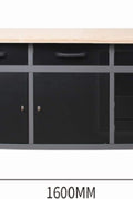 63-inch metal workbench with drawers and cabinets
heavy-duty garage workbench for tool storage
black and grey metal tool organizer with shock-resistant top
workbench with lockable cabinets and ball-bearing drawers
modular metal workbench for workshop or warehouse use