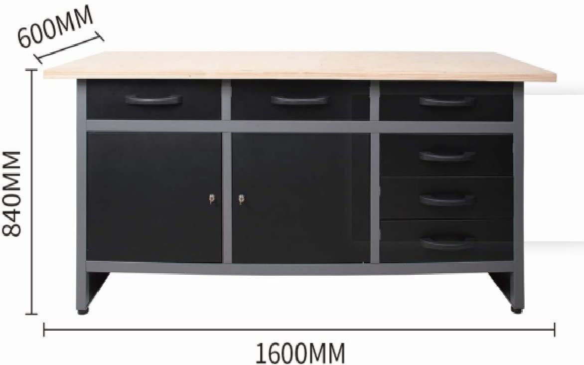 63-inch metal workbench with drawers and cabinets
heavy-duty garage workbench for tool storage
black and grey metal tool organizer with shock-resistant top
workbench with lockable cabinets and ball-bearing drawers
modular metal workbench for workshop or warehouse use
