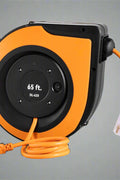 65FT Retractable Extension Cord Reel – 12 AWG Heavy Duty Cable with Triple Outlet and LED Light for Garage or Workshop