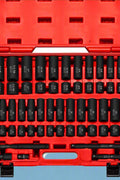 65-Piece SAE Impact Socket Set in Red Case – Top View

Complete Chrome Vanadium Socket Set with Accessories

Mechanic Using 1/2” Drive Impact Socket on Car Engine

Heavy-Duty Impact Socket Set with Deep and Shallow Sockets

Organized Socket Set in Blow Molded Case