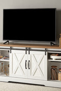 “65 inch rustic barn door TV stand in white”

“Farmhouse style media cabinet with sliding doors”

“Living room setup with gray barn door console”

“TV console with adjustable shelves and cable management”

“Modern rustic media storage cabinet for 70 inch TVs”