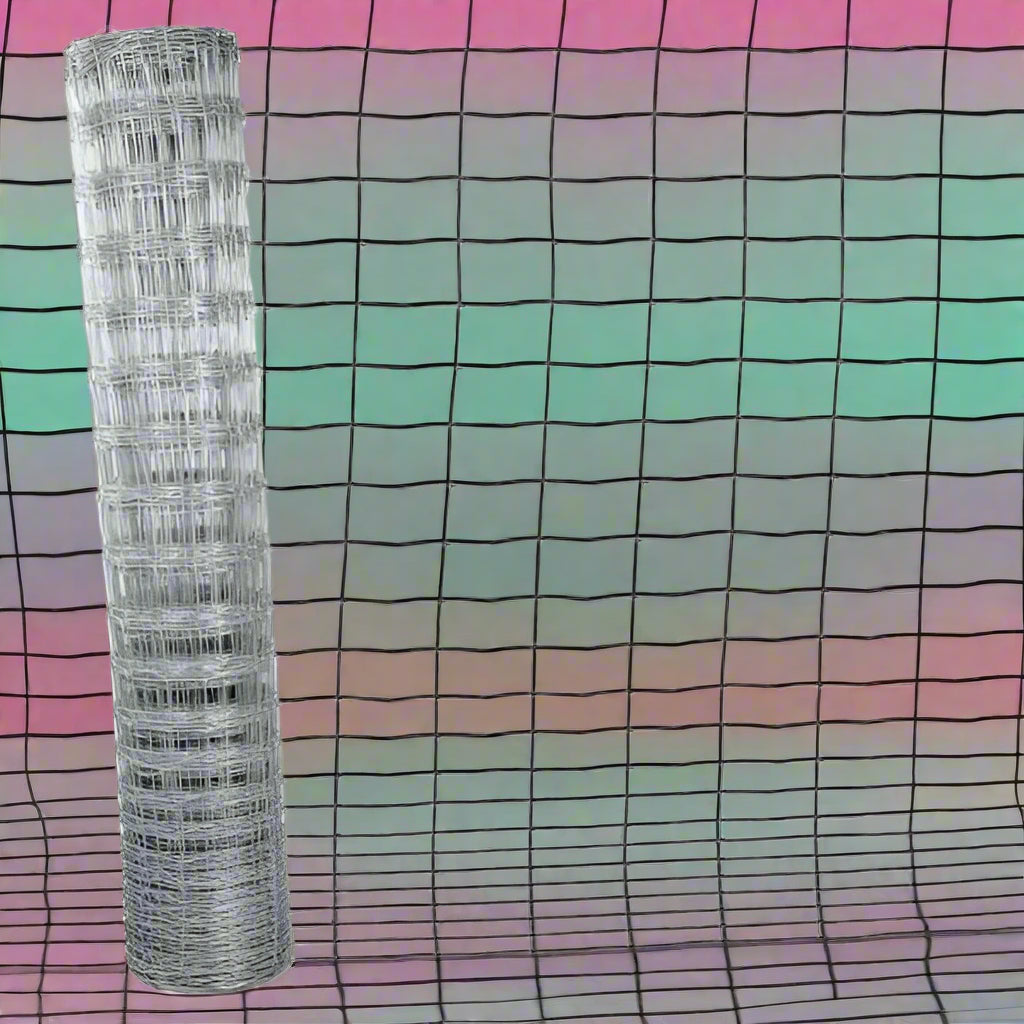 Roll of 6.5' x 165' galvanized deer fence standing upright

Close-up of heavy-duty galvanized steel mesh

Wildlife barrier fencing for gardens and farms

Rolled galvanized steel fence for deer protection

Durable livestock fencing unrolled in field

