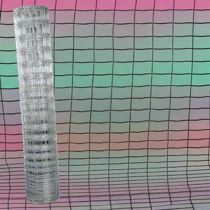 Roll of 6.5' x 165' galvanized deer fence standing upright

Close-up of heavy-duty galvanized steel mesh

Wildlife barrier fencing for gardens and farms

Rolled galvanized steel fence for deer protection

Durable livestock fencing unrolled in field

