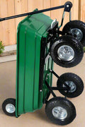 650 lb garden dump cart wagon with steel frame, green poly bed, and 10-inch pneumatic tires