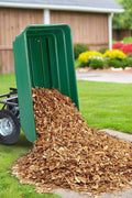 650 lb garden dump cart wagon with steel frame, green poly bed, and 10-inch pneumatic tires