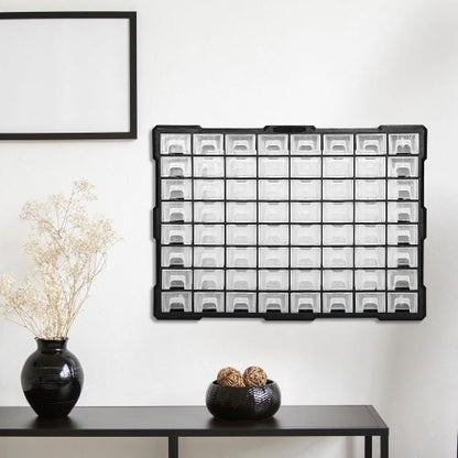 66 Drawer Plastic Storage Cabinet – Front View

Drawer Organizer with Tools and Hardware

44 Drawer Parts Organizer Cabinet – Side Angle

Stackable Black Plastic Organizer for Small Parts