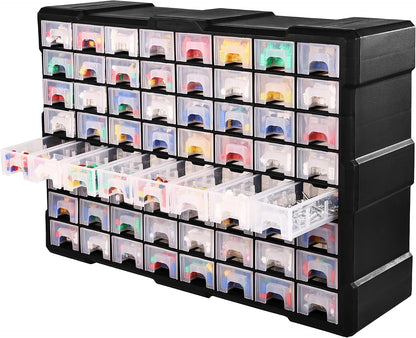 66 Drawer Plastic Storage Cabinet – Front View

Drawer Organizer with Tools and Hardware

44 Drawer Parts Organizer Cabinet – Side Angle

Stackable Black Plastic Organizer for Small Parts