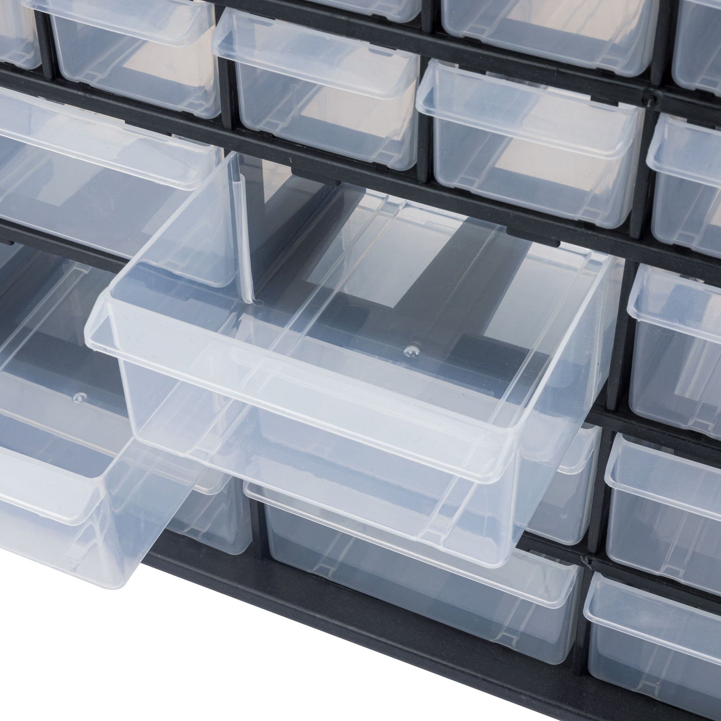 66 Drawer Plastic Storage Cabinet – Front View

Drawer Organizer with Tools and Hardware

44 Drawer Parts Organizer Cabinet – Side Angle

Stackable Black Plastic Organizer for Small Parts