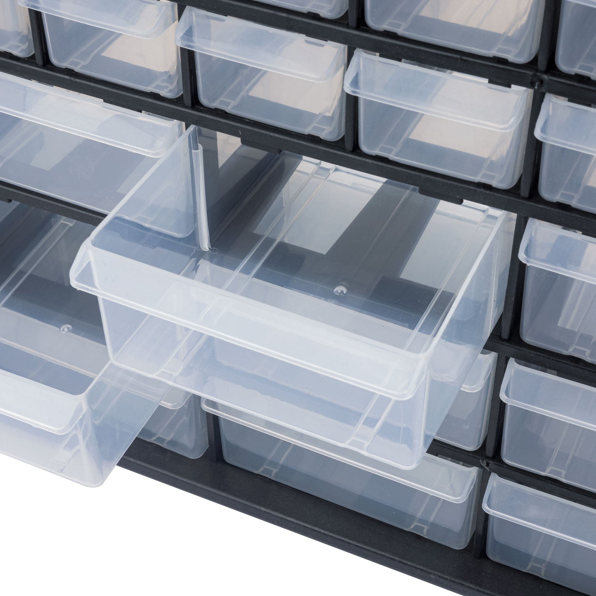 66 Drawer Plastic Storage Cabinet – Front View

Drawer Organizer with Tools and Hardware

44 Drawer Parts Organizer Cabinet – Side Angle

Stackable Black Plastic Organizer for Small Parts