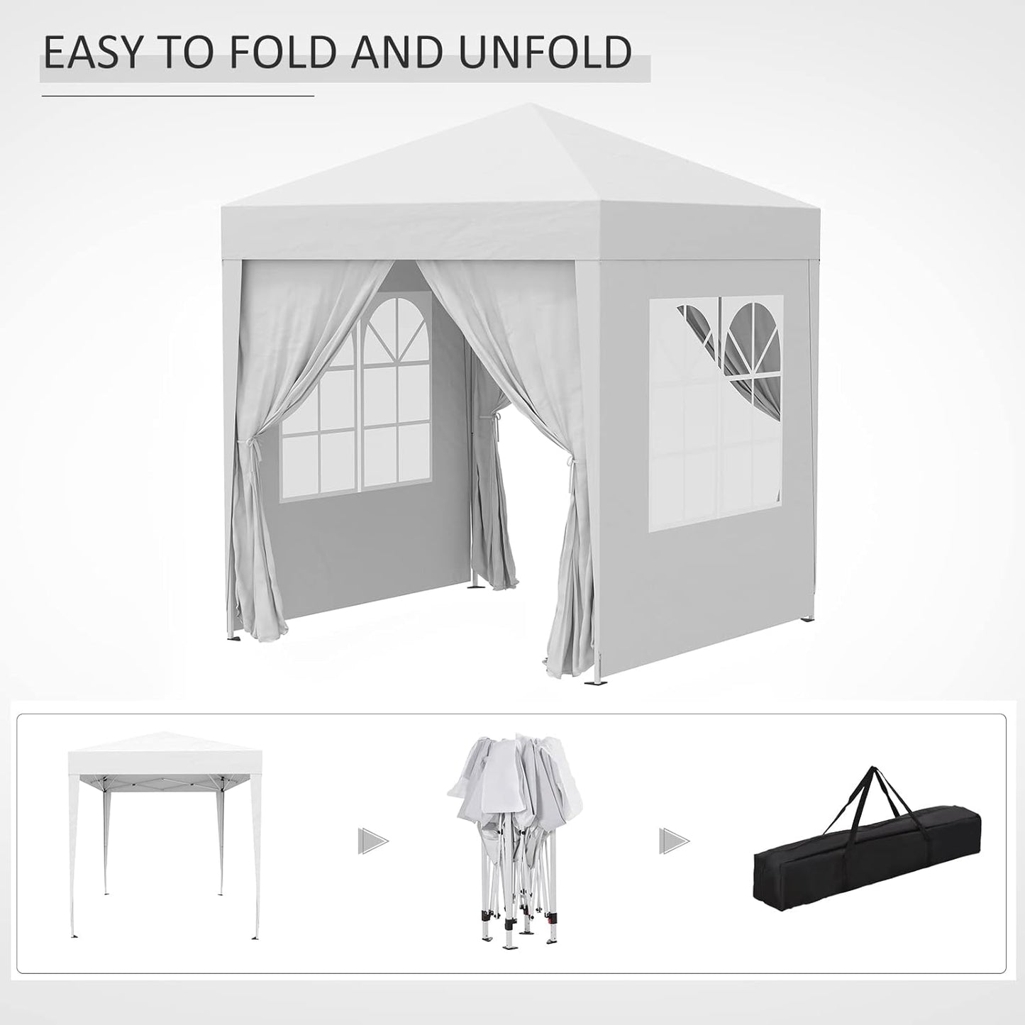 “Pop-up canopy tent with sidewalls for outdoor events”

“Removable sidewall panel of 6.6x6.6 FT tent”

“Close-up of waterproof fabric and window panel”

“Tent set up in a backyard party environment”

“Folded pop-up tent for easy storage and transport”

