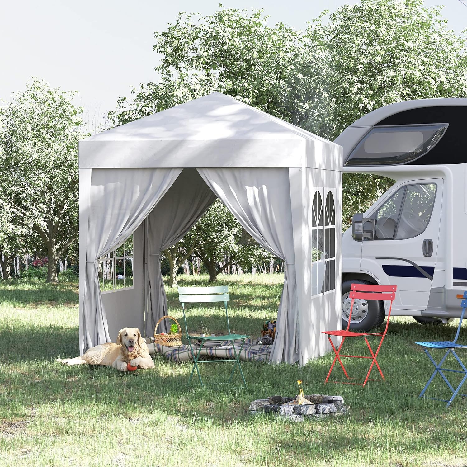 “Pop-up canopy tent with sidewalls for outdoor events”

“Removable sidewall panel of 6.6x6.6 FT tent”

“Close-up of waterproof fabric and window panel”

“Tent set up in a backyard party environment”

“Folded pop-up tent for easy storage and transport”

