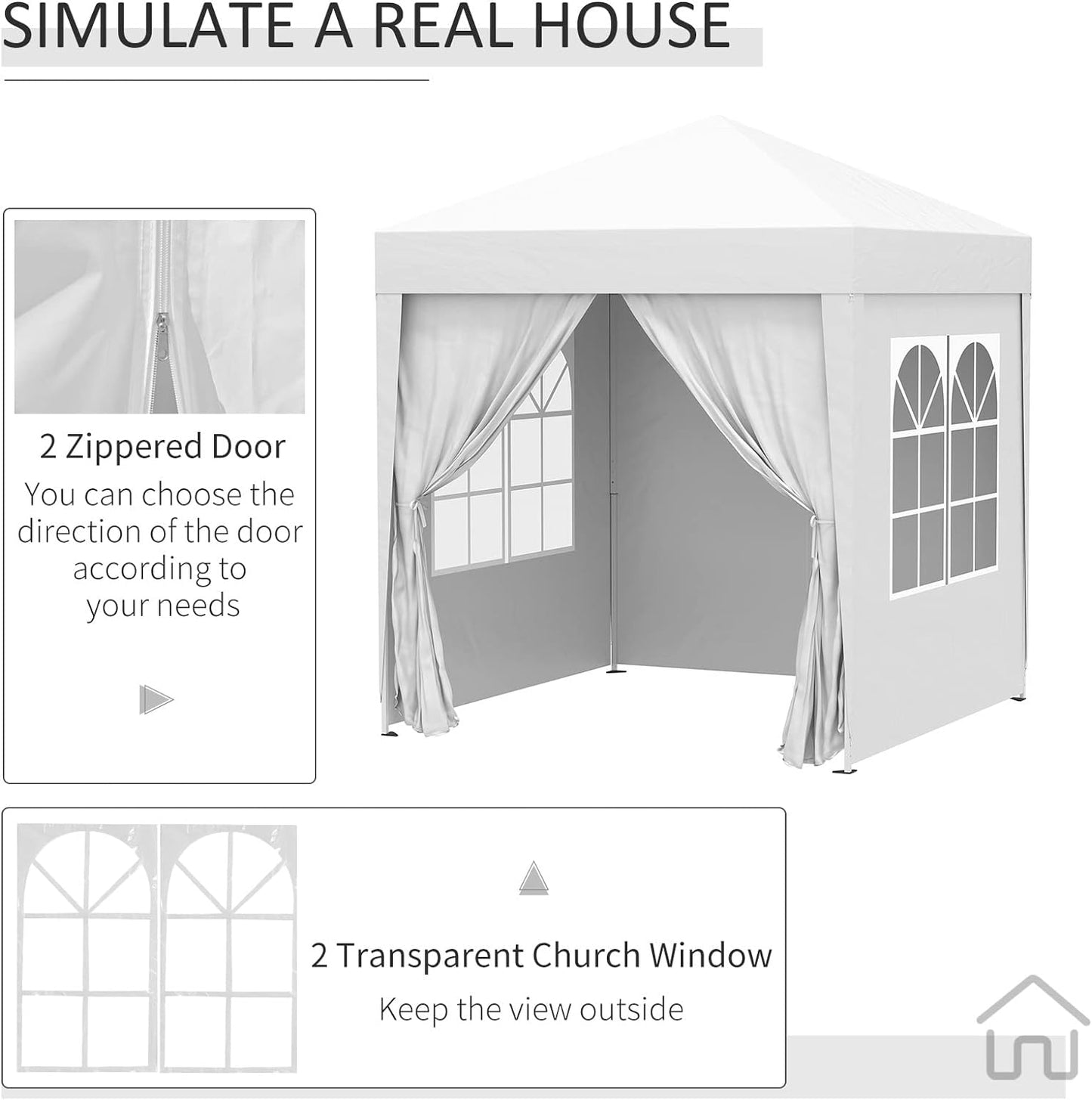 “Pop-up canopy tent with sidewalls for outdoor events”

“Removable sidewall panel of 6.6x6.6 FT tent”

“Close-up of waterproof fabric and window panel”

“Tent set up in a backyard party environment”

“Folded pop-up tent for easy storage and transport”

