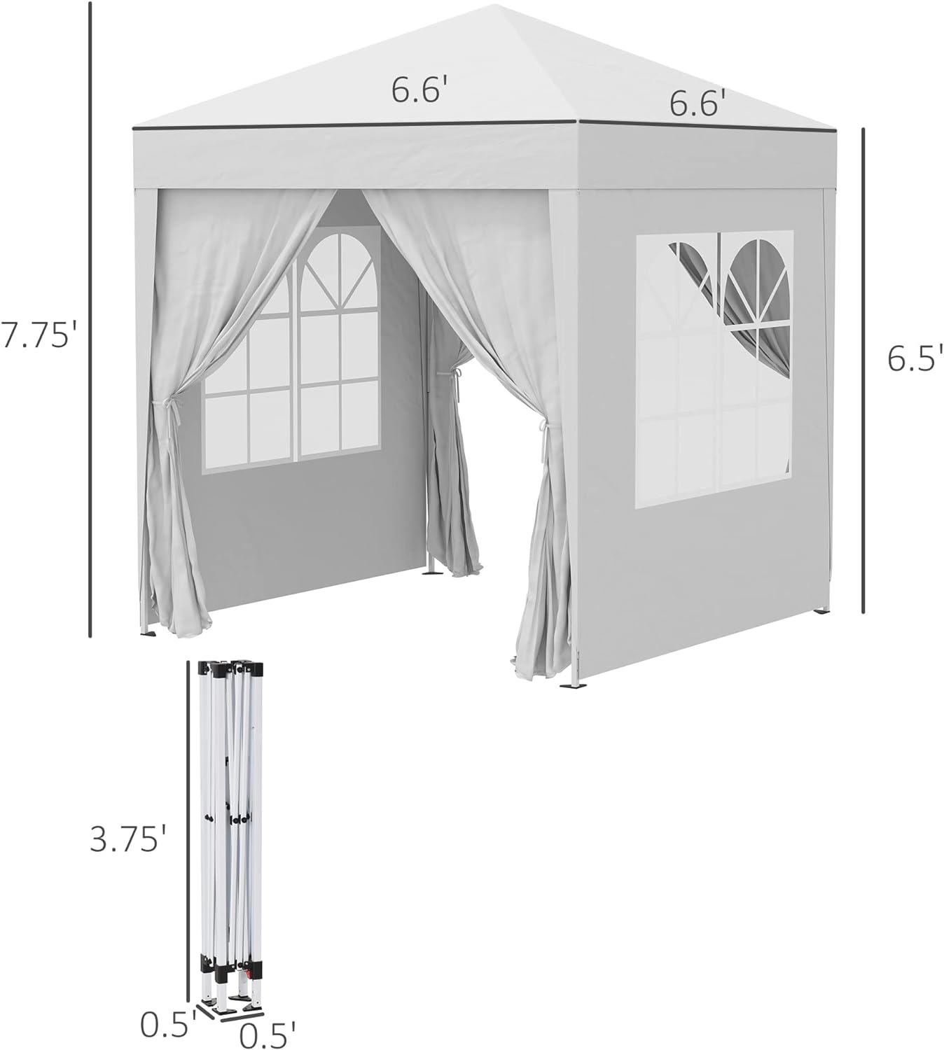“Pop-up canopy tent with sidewalls for outdoor events”

“Removable sidewall panel of 6.6x6.6 FT tent”

“Close-up of waterproof fabric and window panel”

“Tent set up in a backyard party environment”

“Folded pop-up tent for easy storage and transport”

