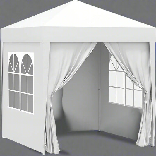 “Pop-up canopy tent with sidewalls for outdoor events”

“Removable sidewall panel of 6.6x6.6 FT tent”

“Close-up of waterproof fabric and window panel”

“Tent set up in a backyard party environment”

“Folded pop-up tent for easy storage and transport”

