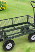 660 lb green mesh garden utility cart with removable sides
heavy-duty yard cart with pneumatic tires and steel frame
TC1840B steel garden wagon for hauling mulch and tools
outdoor landscaping cart with padded handle
flatbed conversion garden cart for heavy loads