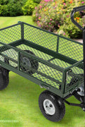660 lb green mesh garden utility cart with removable sides
heavy-duty yard cart with pneumatic tires and steel frame
TC1840B steel garden wagon for hauling mulch and tools
outdoor landscaping cart with padded handle
flatbed conversion garden cart for heavy loads