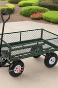 660 lb green mesh garden utility cart with removable sides
heavy-duty yard cart with pneumatic tires and steel frame
TC1840B steel garden wagon for hauling mulch and tools
outdoor landscaping cart with padded handle
flatbed conversion garden cart for heavy loads