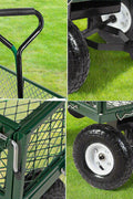 660 lb green mesh garden utility cart with removable sides
heavy-duty yard cart with pneumatic tires and steel frame
TC1840B steel garden wagon for hauling mulch and tools
outdoor landscaping cart with padded handle
flatbed conversion garden cart for heavy loads