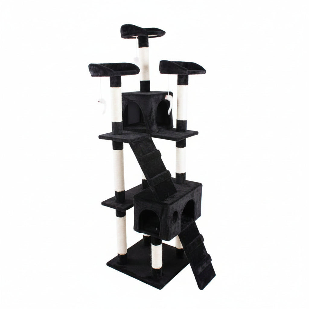 NEW 67 - Inch Cat Tree Tower – Multi - Level Playhouse Condo with Toy Ball 67TREEB - with Black | Sold by Uncle Wiener's Wholesale