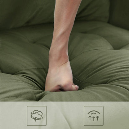 69.7-inch modern velvet sofa in navy blue with tufted back

Gray velvet upholstered sofa with pillows

Side view of modern green couch with wooden legs

Mid-century couch with tufted back and square arms