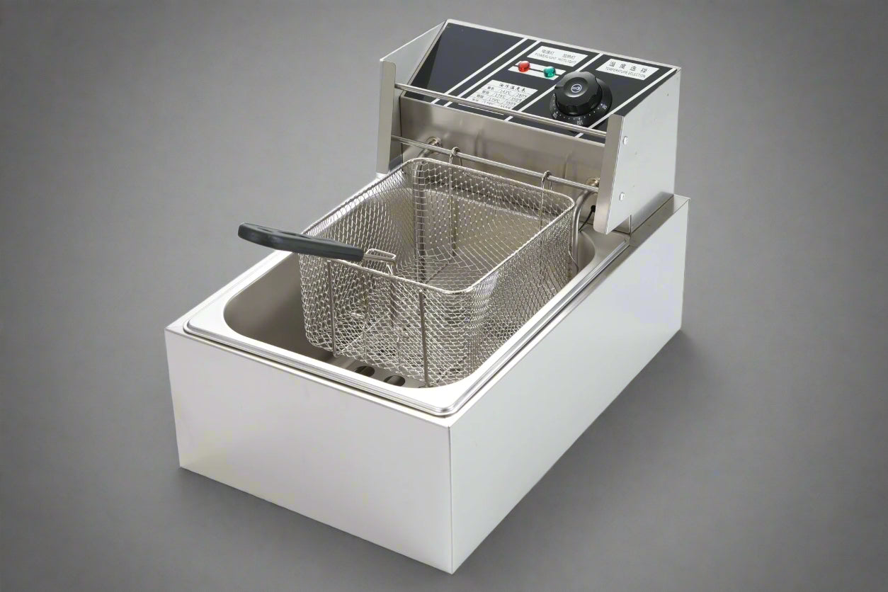 “Double tank electric countertop fryer for commercial kitchen”

“6L and 12L stainless steel deep fryers with baskets”

“Small electric fryer for deli and light-duty food prep”

“Compact plug-in fryer with temperature control”