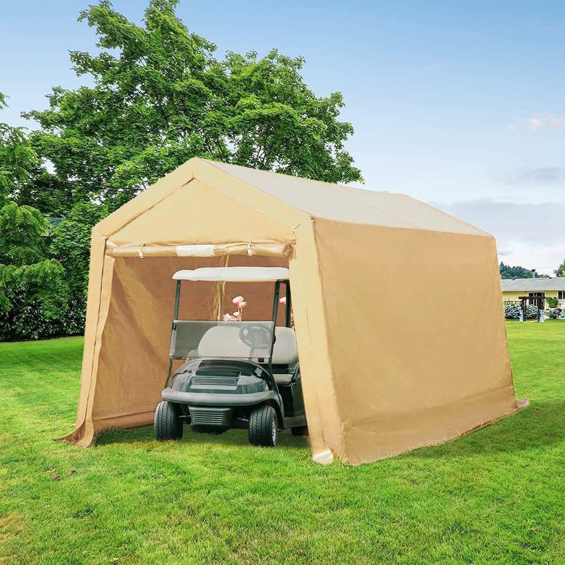 Heavy-Duty Fabric Storage Buildings ��� 6x6, 7x12, and 13x20 ft Car Shelters with Beige PE Cover and Galvanized