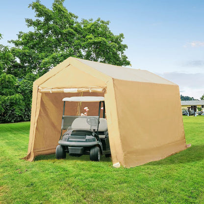 Heavy-Duty Fabric Storage Buildings ��� 6x6, 7x12, and 13x20 ft Car Shelters with Beige PE Cover and Galvanized