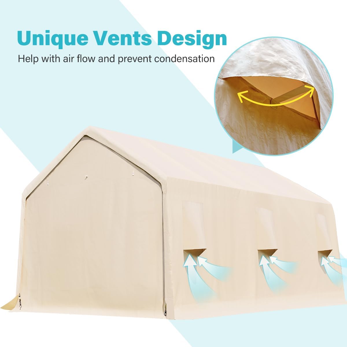 Heavy-Duty Fabric Storage Buildings ��� 6x6, 7x12, and 13x20 ft Car Shelters with Beige PE Cover and Galvanized