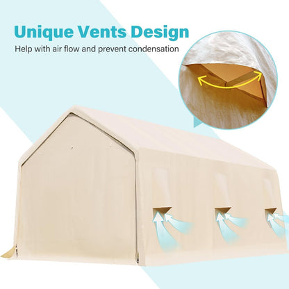 Heavy-Duty Fabric Storage Buildings ��� 6x6, 7x12, and 13x20 ft Car Shelters with Beige PE Cover and Galvanized