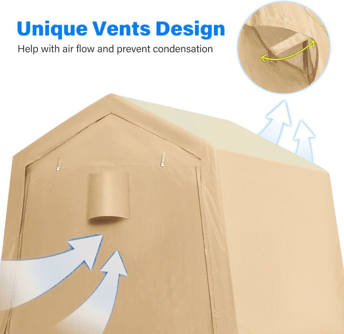 Heavy-Duty Fabric Storage Buildings ��� 6x6, 7x12, and 13x20 ft Car Shelters with Beige PE Cover and Galvanized