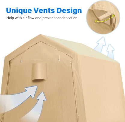 Heavy-Duty Fabric Storage Buildings ��� 6x6, 7x12, and 13x20 ft Car Shelters with Beige PE Cover and Galvanized