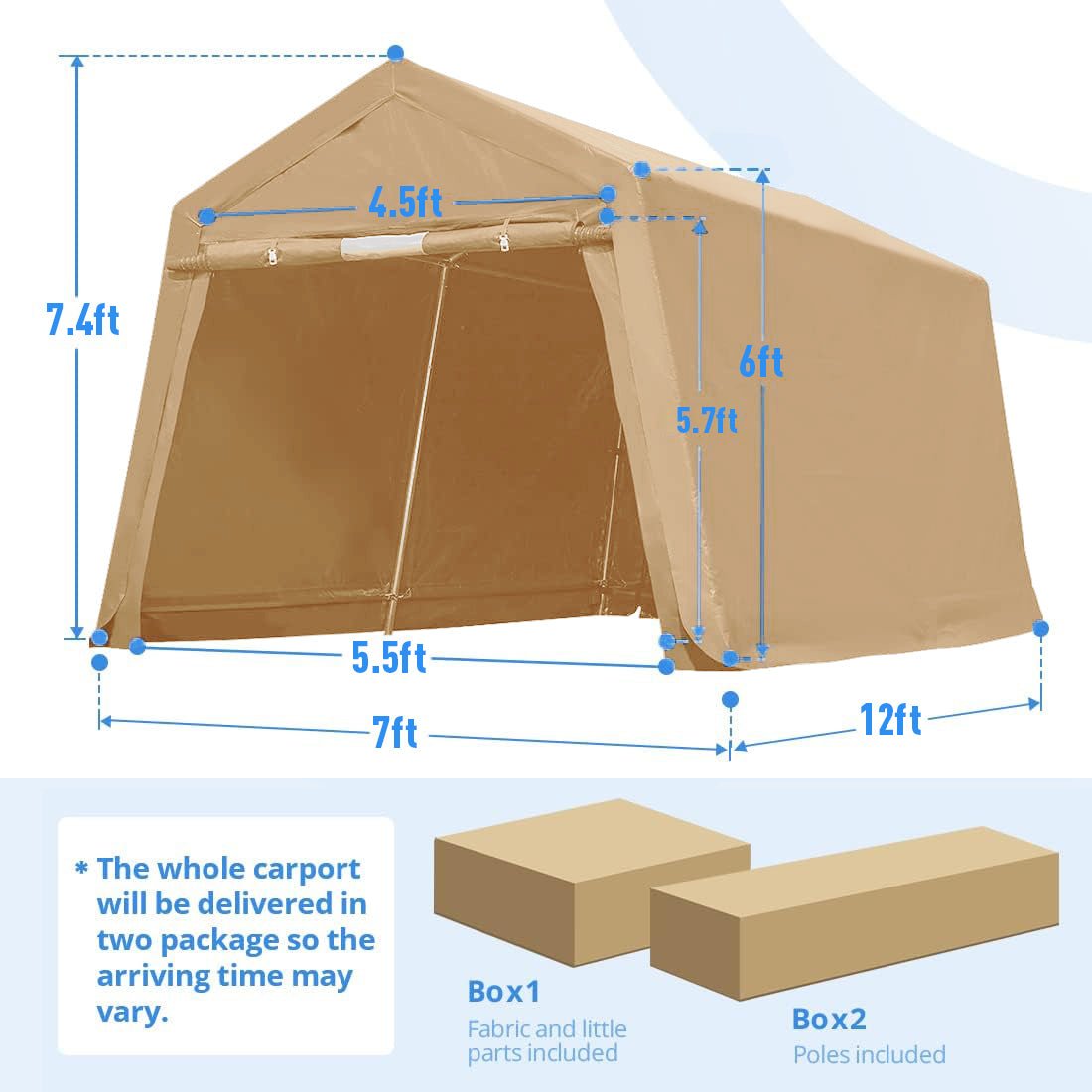 Heavy-Duty Fabric Storage Buildings ��� 6x6, 7x12, and 13x20 ft Car Shelters with Beige PE Cover and Galvanized