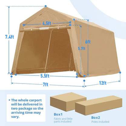 Heavy-Duty Fabric Storage Buildings ��� 6x6, 7x12, and 13x20 ft Car Shelters with Beige PE Cover and Galvanized