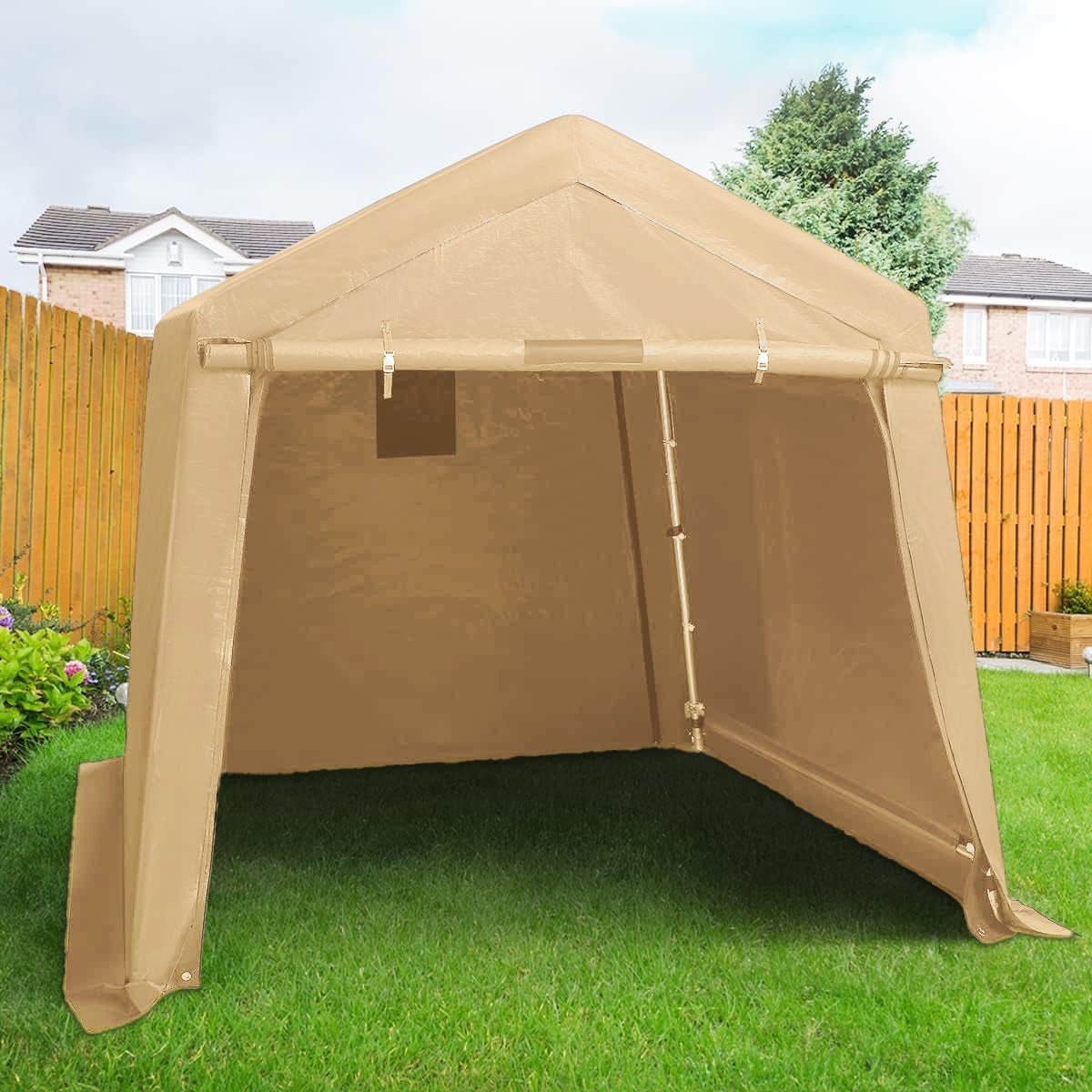 Heavy-Duty Fabric Storage Buildings ��� 6x6, 7x12, and 13x20 ft Car Shelters with Beige PE Cover and Galvanized