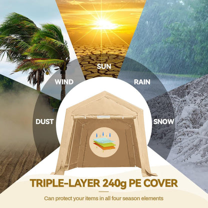 Heavy-Duty Fabric Storage Buildings ��� 6x6, 7x12, and 13x20 ft Car Shelters with Beige PE Cover and Galvanized