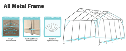 Heavy-Duty Fabric Storage Buildings ��� 6x6, 7x12, and 13x20 ft Car Shelters with Beige PE Cover and Galvanized