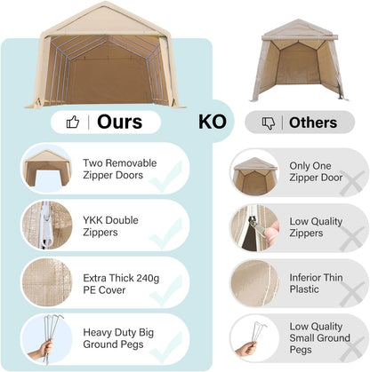 Heavy-Duty Fabric Storage Buildings ��� 6x6, 7x12, and 13x20 ft Car Shelters with Beige PE Cover and Galvanized